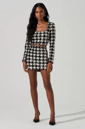 Darby Sequin Houndstooth Mini Skirt