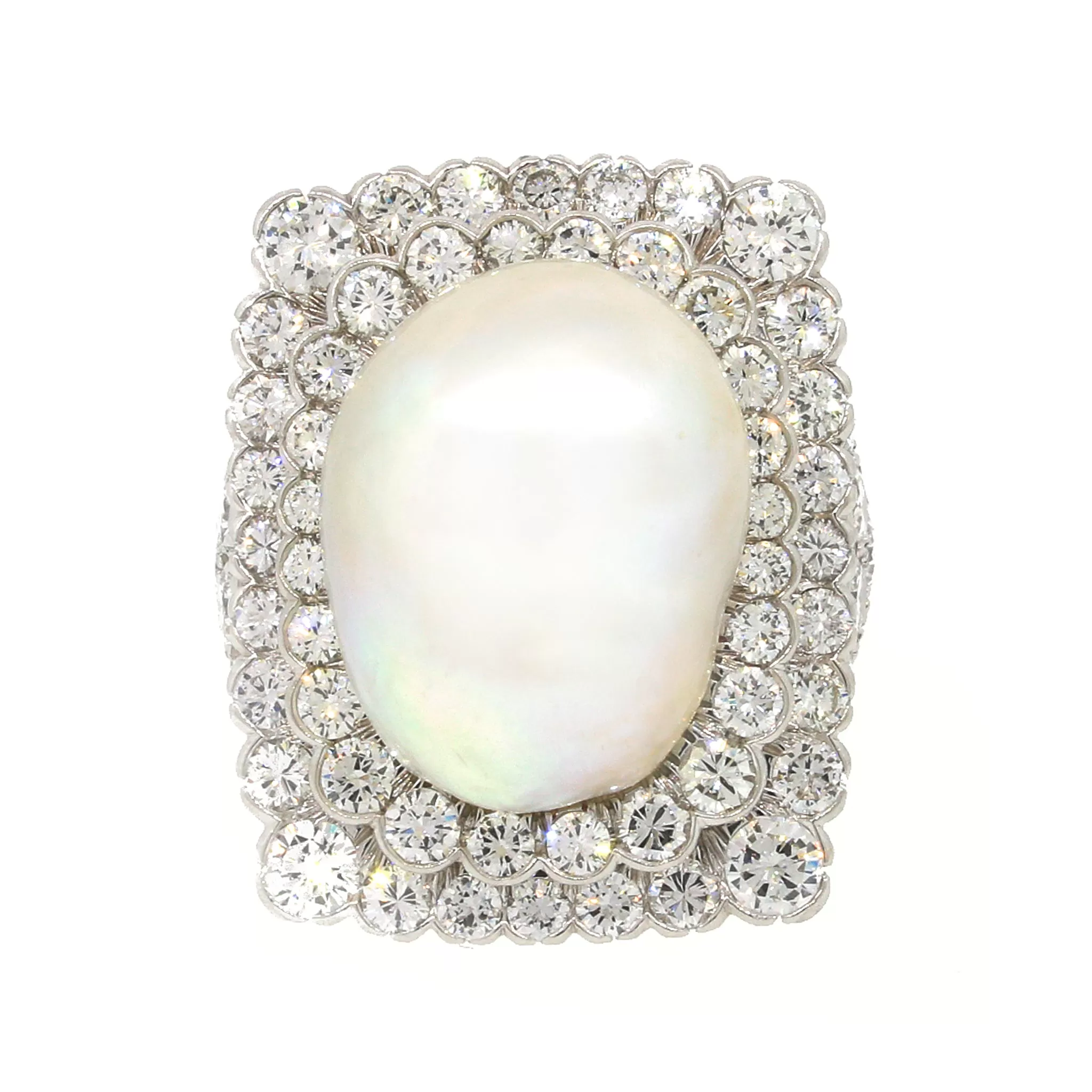 David Webb Pearl & Diamond Platinum Baroque Cocktail Ring