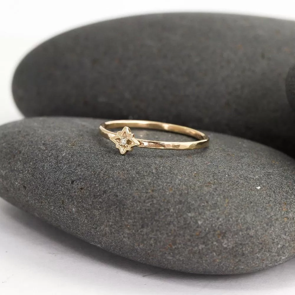 Diamond Star Ring in Solid 14K Gold