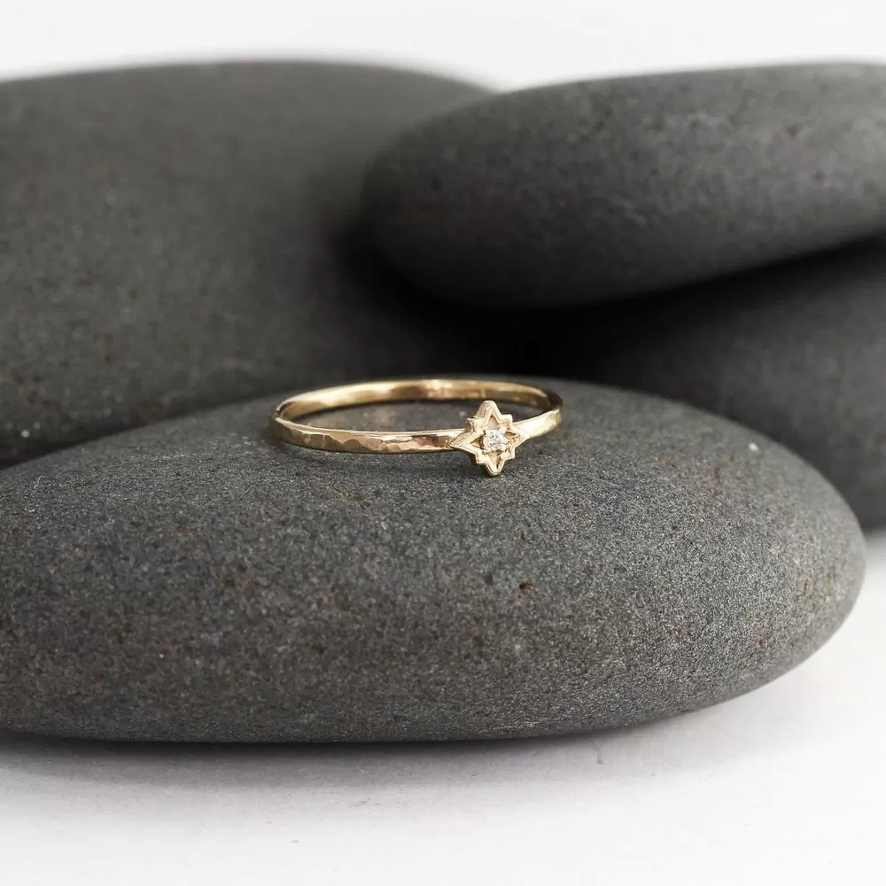 Diamond Star Ring in Solid 14K Gold