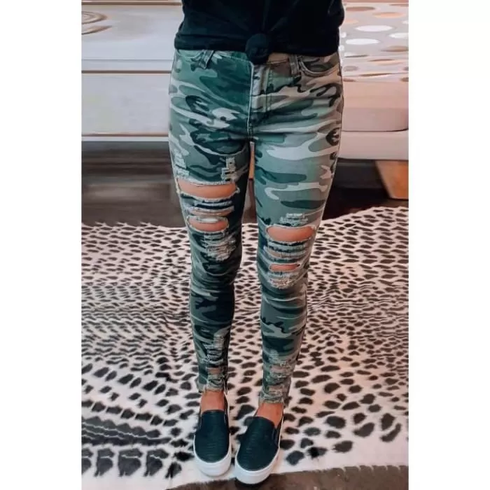 Distressed Camo Jeggings