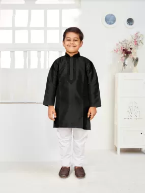 Dupion Silk Kid's Kurta with Pajama Set - Black