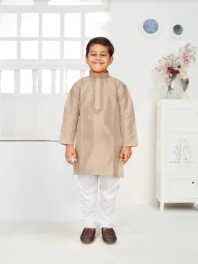 Dupion Silk Kid's Kurta with Pajama Set - Peach