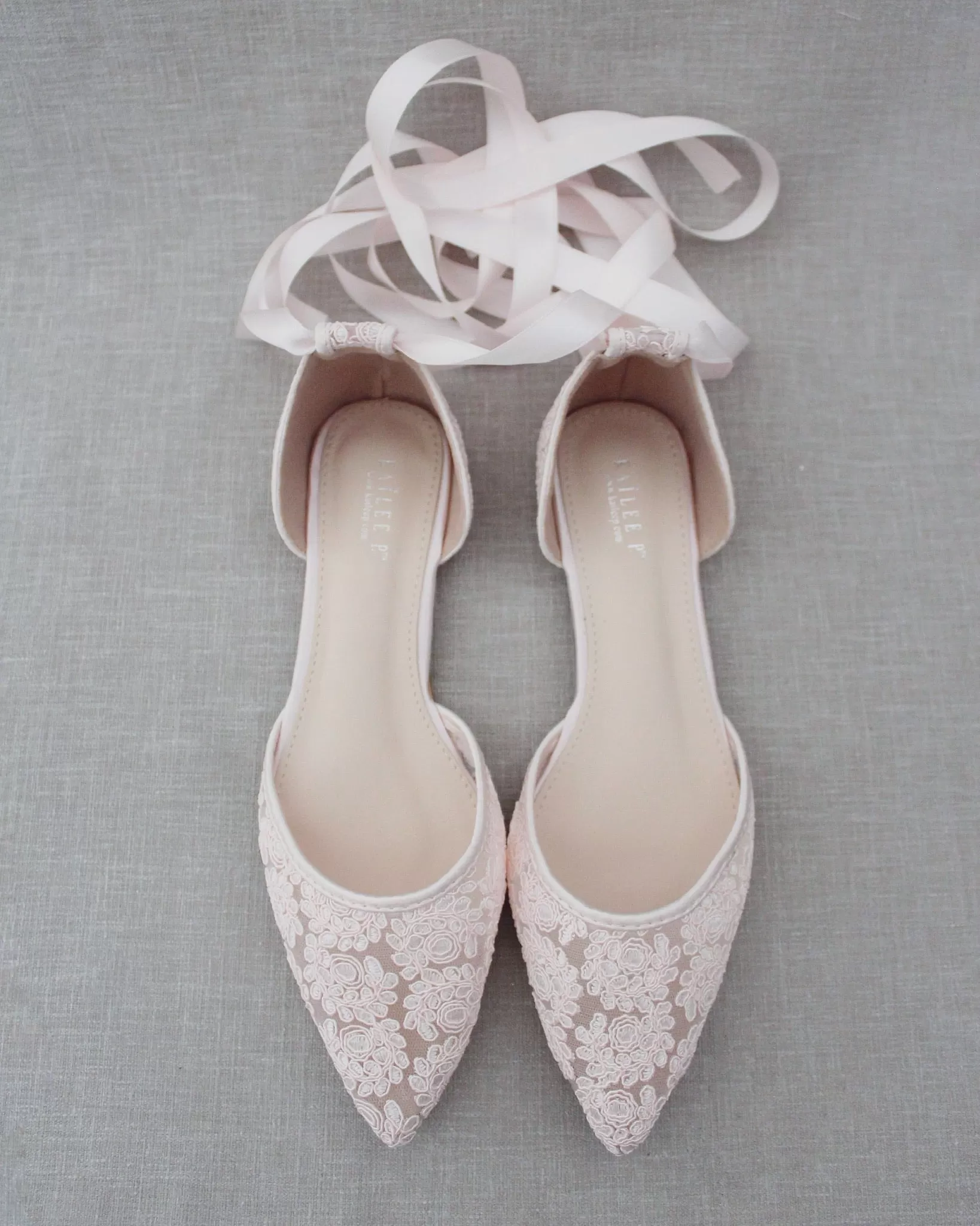 Dusty Pink Crochet Lace Pointy Toe with Ankle Tie or Ballerina Lace Up