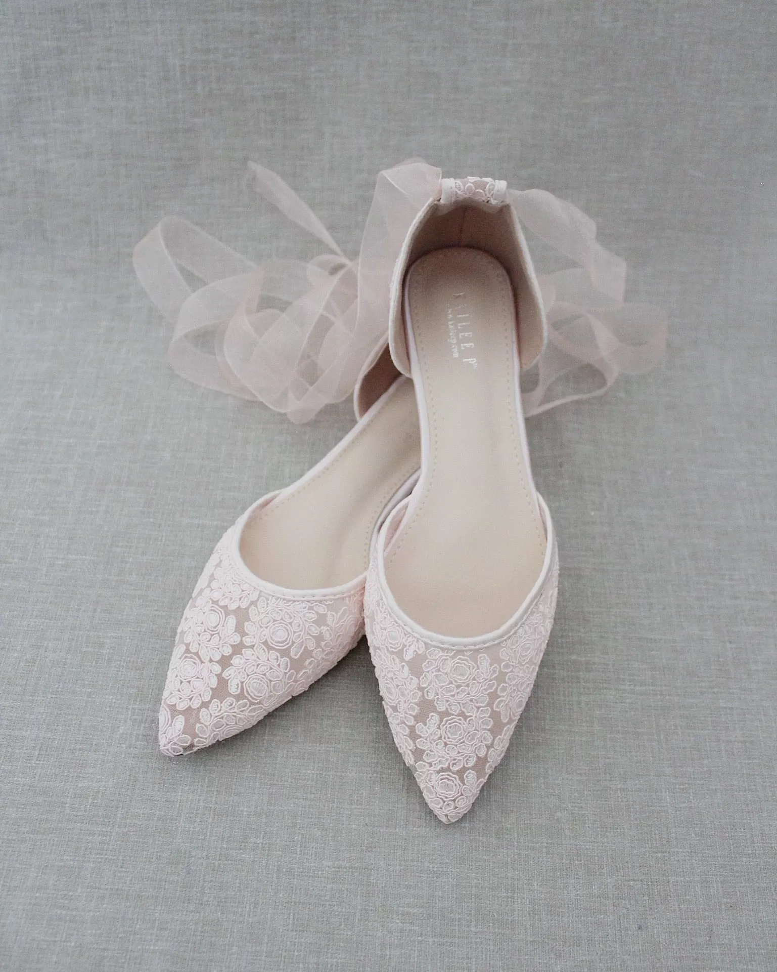 Dusty Pink Crochet Lace Pointy Toe with Ankle Tie or Ballerina Lace Up