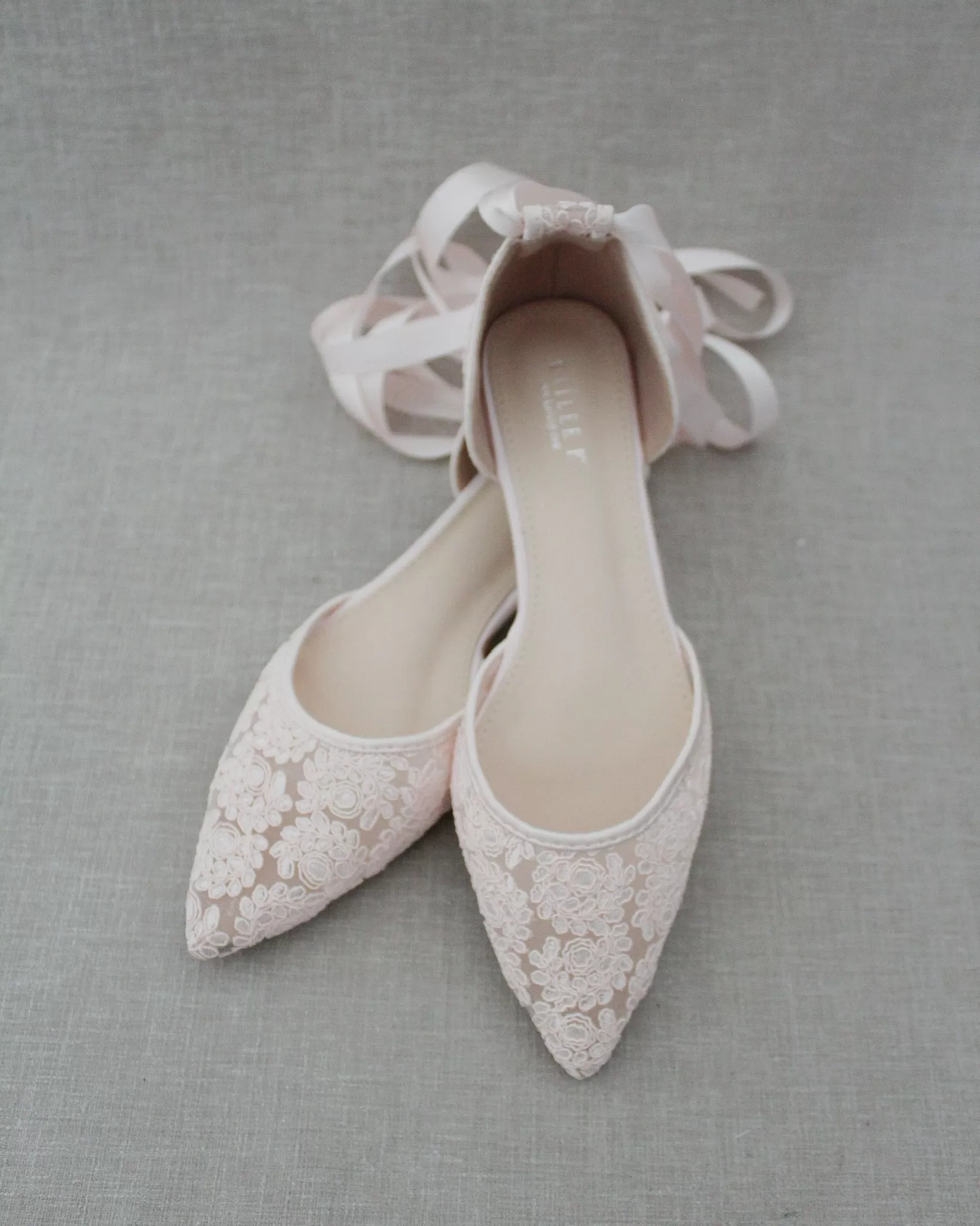 Dusty Pink Crochet Lace Pointy Toe with Ankle Tie or Ballerina Lace Up