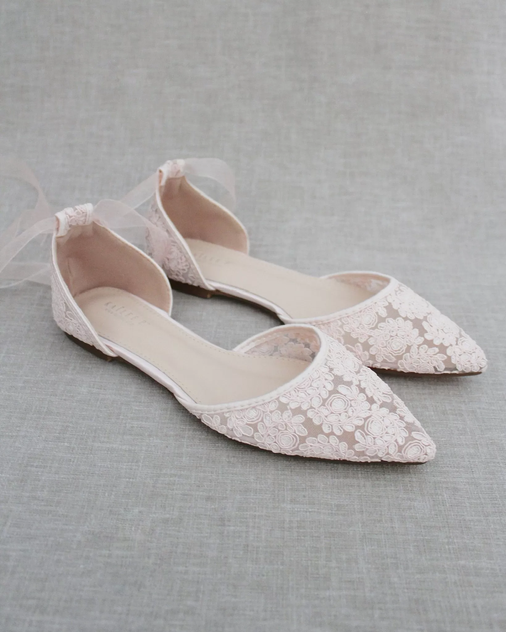 Dusty Pink Crochet Lace Pointy Toe with Ankle Tie or Ballerina Lace Up