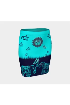 Elephants and Butterflies Fitted Skirts