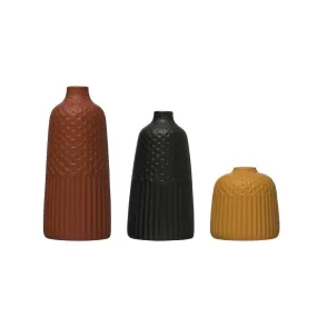 Embossed Matte Stoneware Vases  - 3 Styles