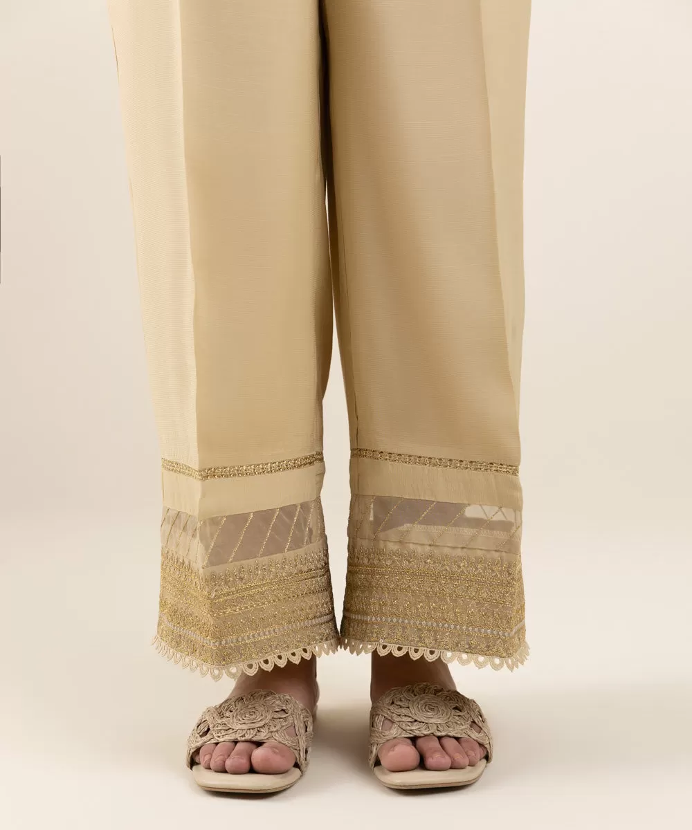 Embroidered Raw Silk Culottes