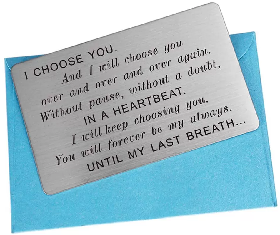 Engraved Wallet Card Insert Men, Anniversary Card Gifts for Husband, I Choose You, Gifts for Husband from Wife, Groom's Gifts for Men, Romantic Gifts for Him, Fathers Day