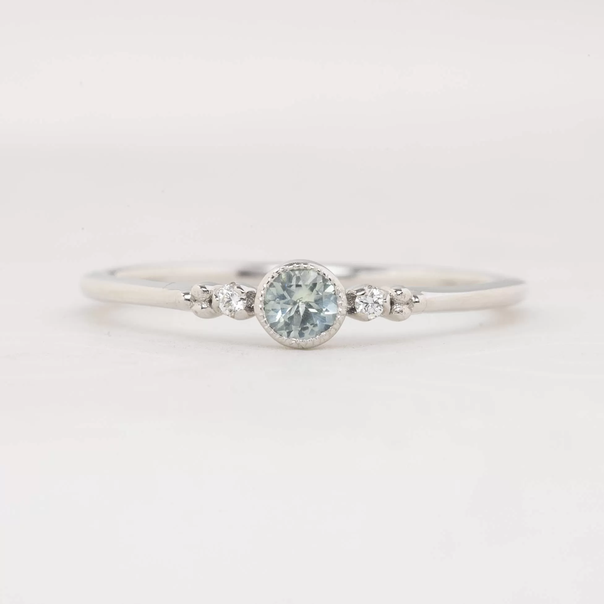 Estel Ring - 3.25mm 0.20ct Light Green Montana Sapphire, 14k White Gold