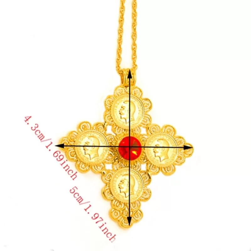 Ethiopian Cross Coin Pendant: Gold Colored Wedding Jewelry with Cultural Significance