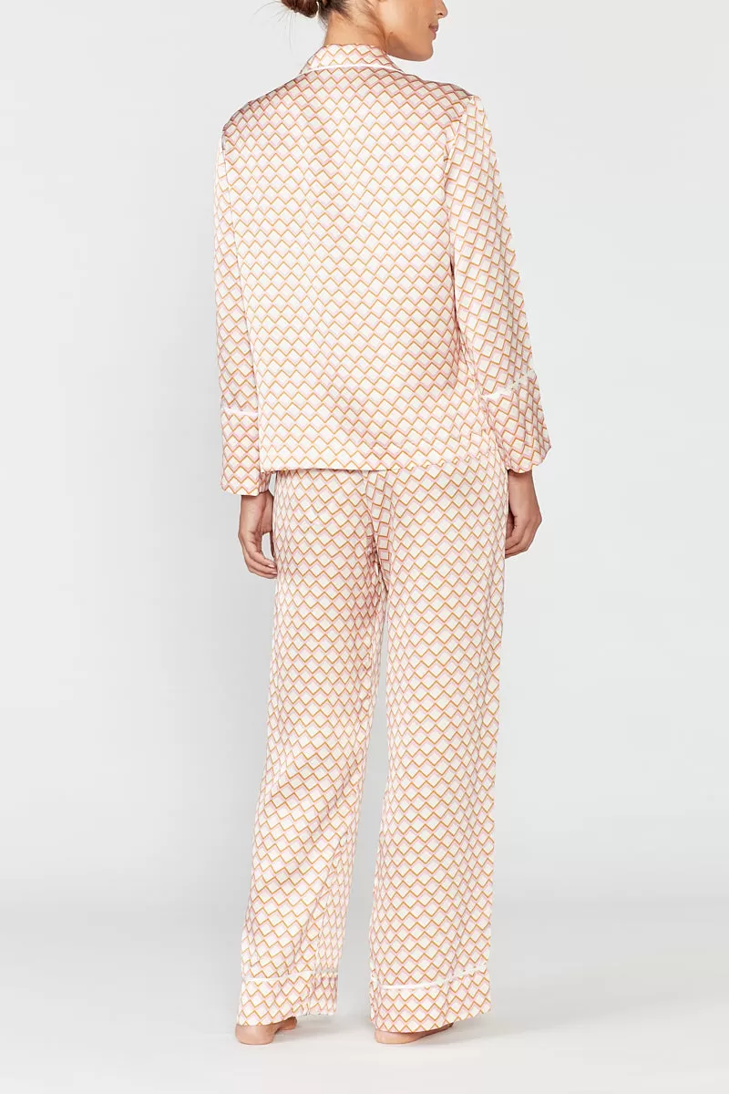 Evie Silk Pyjama Set - Camargue Pink Geo Print