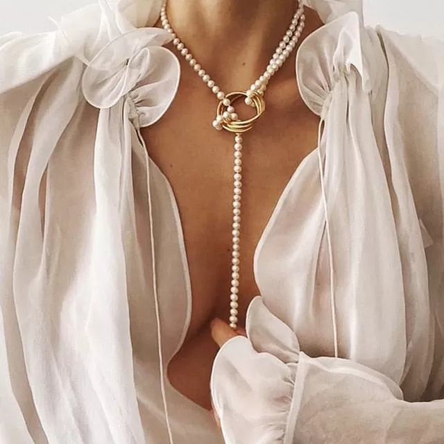 Fashion Long Boho Multilayered Pearl Pendant Necklace