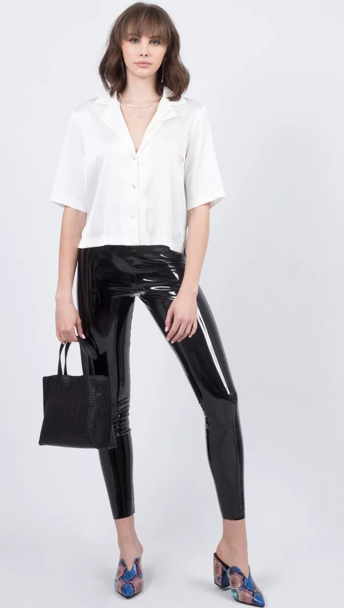 Faux Patent Leather Leggings - Black