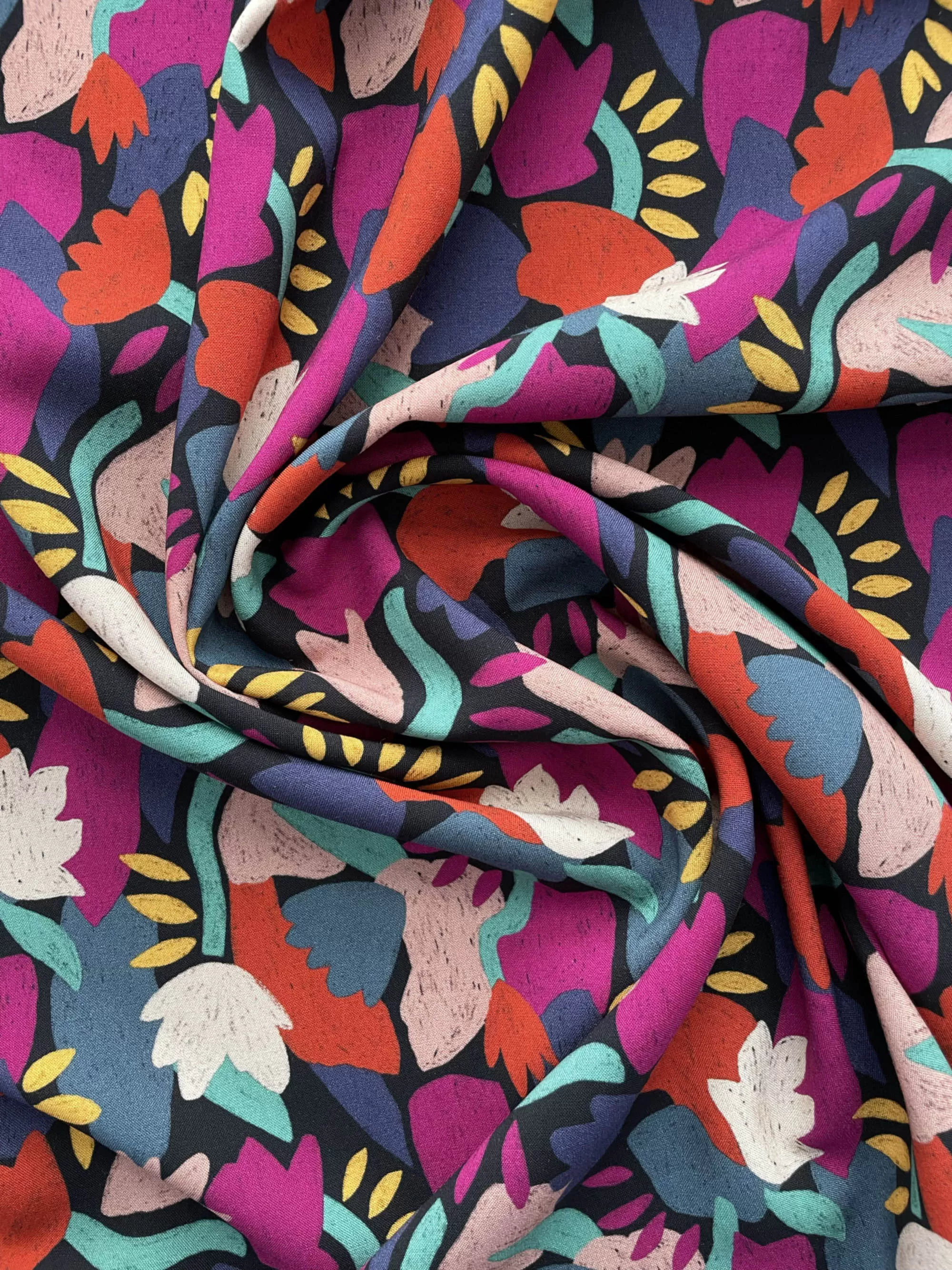 Floral Rayon Challis Fabric From France in Mirage