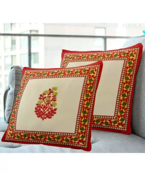 Floral Red Hand Block Printed Cushion Covers (Set of 2)