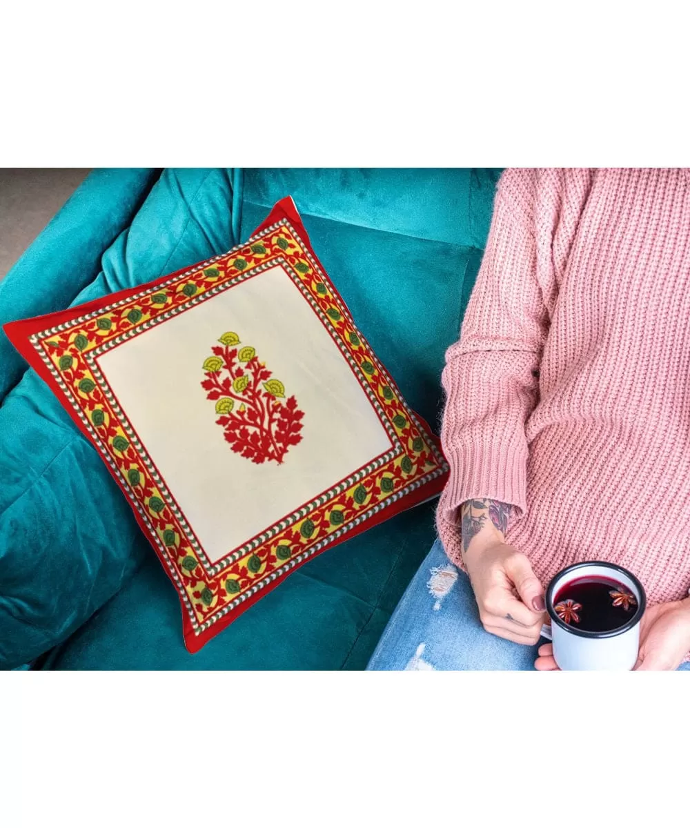 Floral Red Hand Block Printed Cushion Covers (Set of 2)