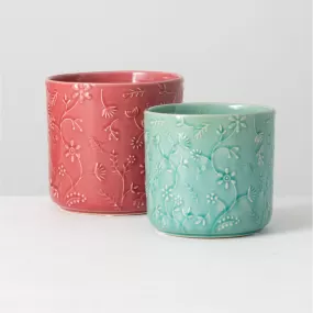 Floral Relief Planter Set Of 2