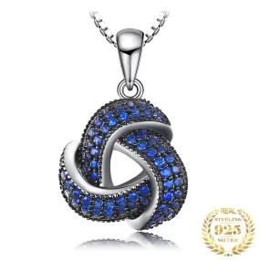 Flower Knot Created Blue Sapphire Pendant - 925 Sterling Silver (No Chain)