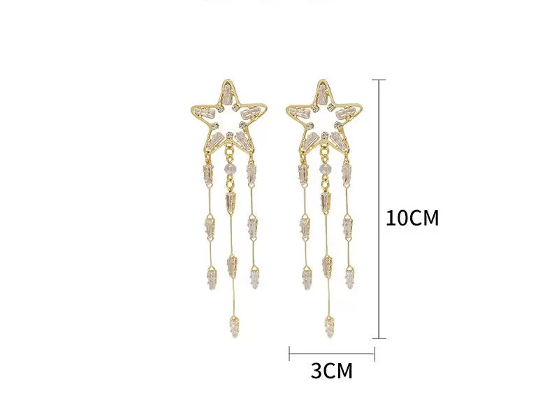 FN Long Pentagram Tassel Drop Simple Earrings LOJS11