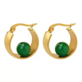 French High-end Emerald Green Natural Beads U Shaped Stainless steel Earrings