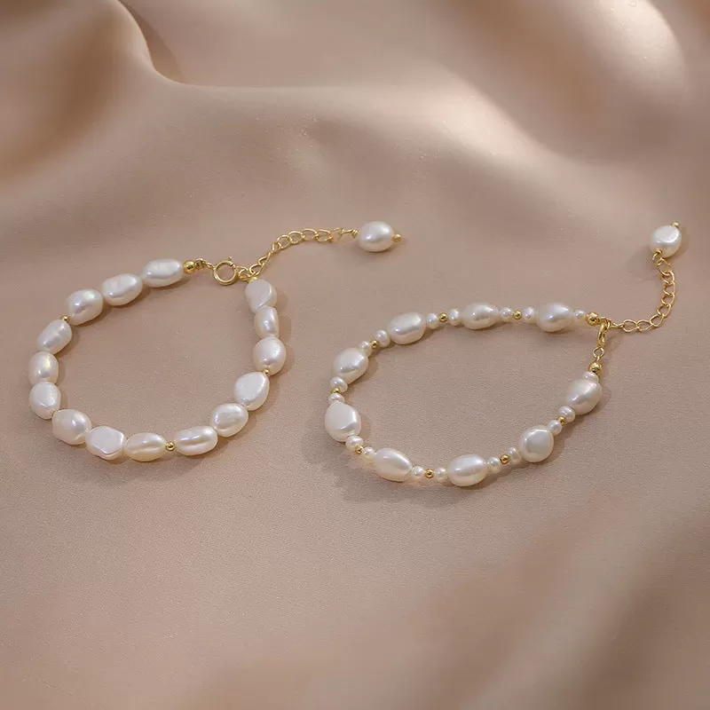 Freshwater Baroque Pearl 14K Gold Bracelet Adjustable For Women