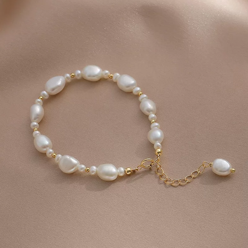 Freshwater Baroque Pearl 14K Gold Bracelet Adjustable For Women