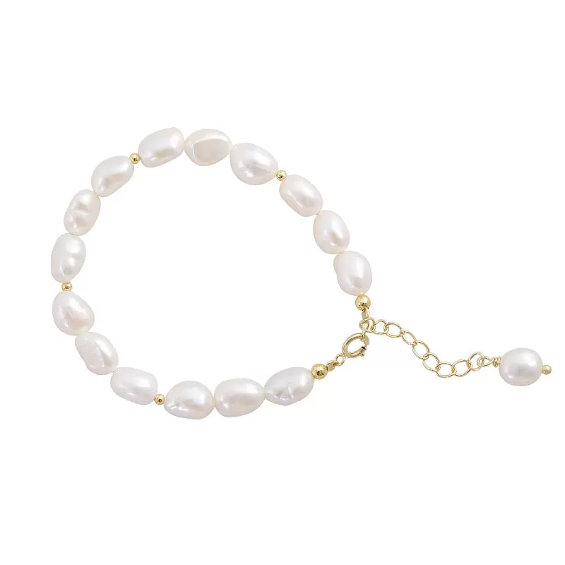 Freshwater Baroque Pearl 14K Gold Bracelet Adjustable For Women