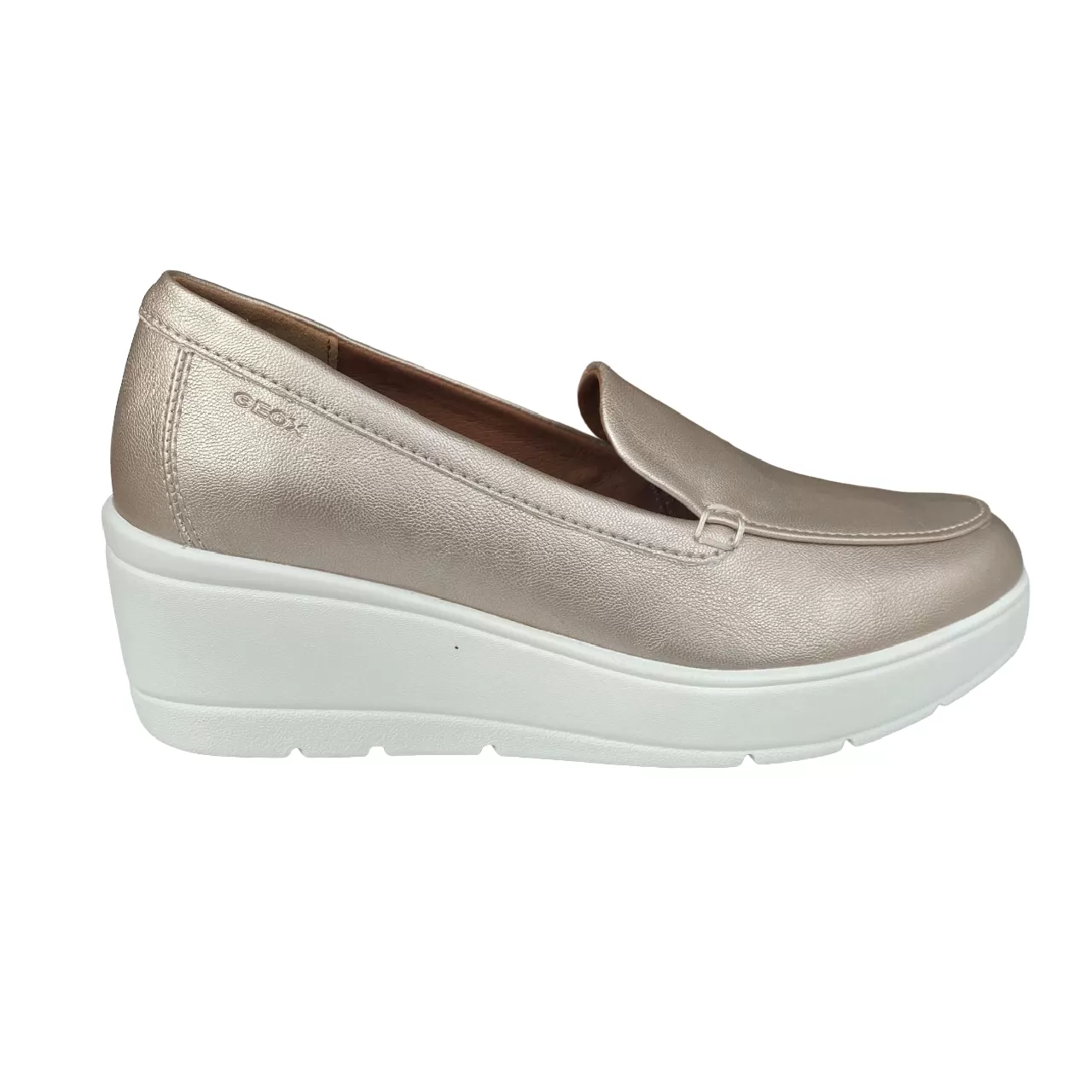 Geox Ilde D36RAB light gold women's wedge moccasin shoe