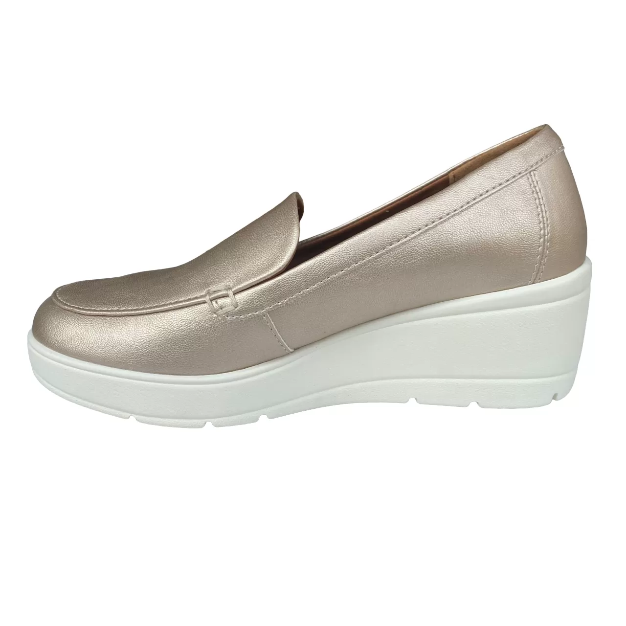 Geox Ilde D36RAB light gold women's wedge moccasin shoe