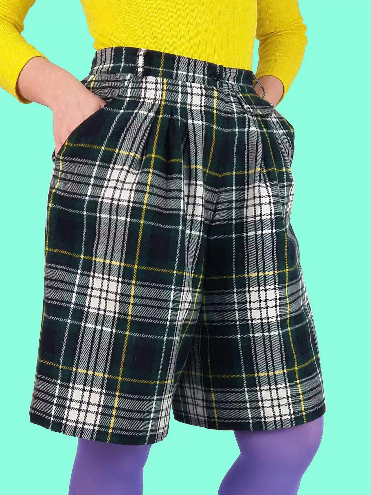 GERRY WEBER 80's High Waist Check Plaid Wool Culottes Shorts