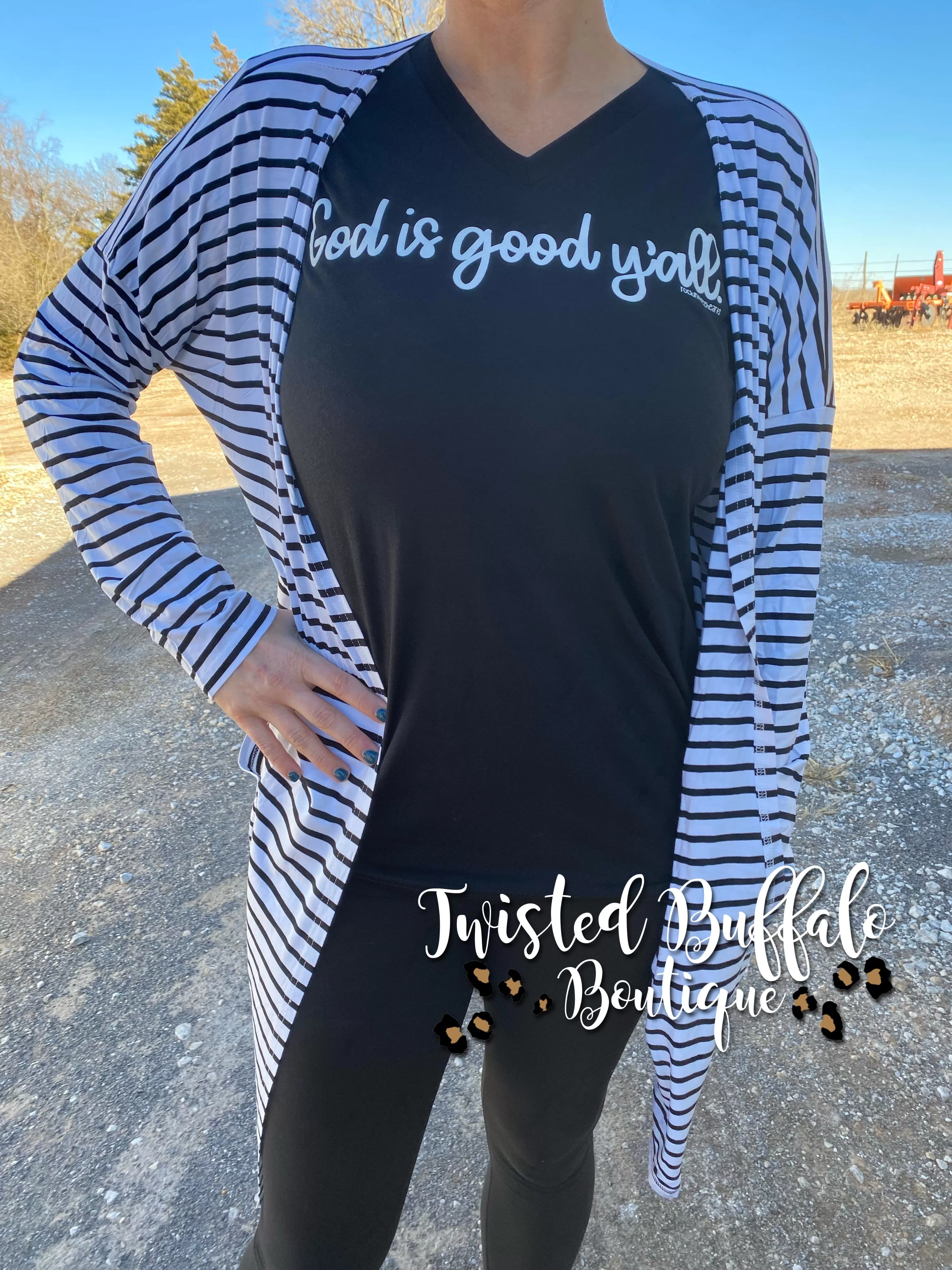 {GOD IS GOOD, Y'ALL} Super Soft Black V-Neck Tee