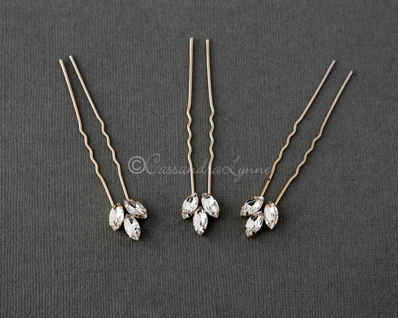 Gold Marquise Wedding Hair Pins Set