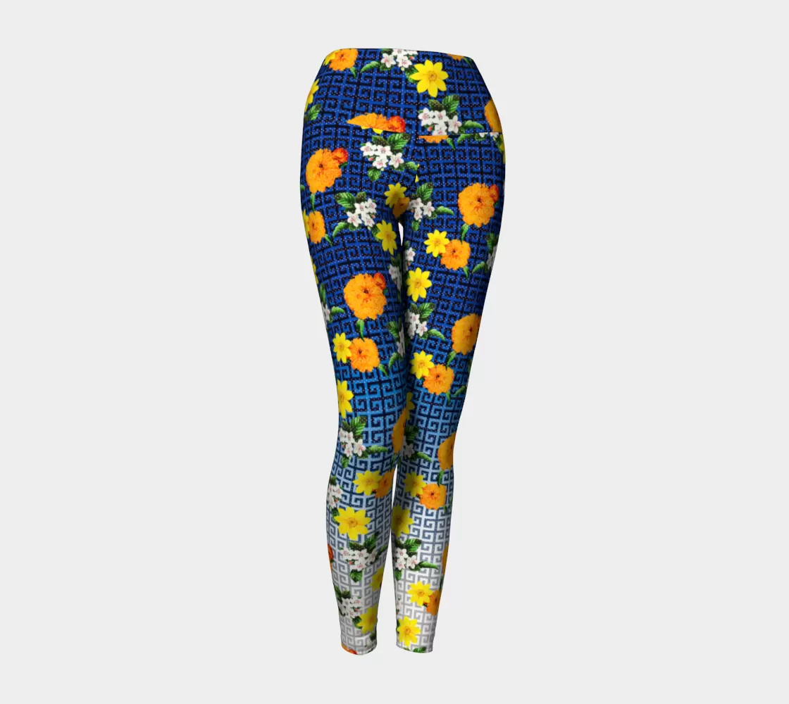 Greek Key Floral Lattice Yoga Leggings