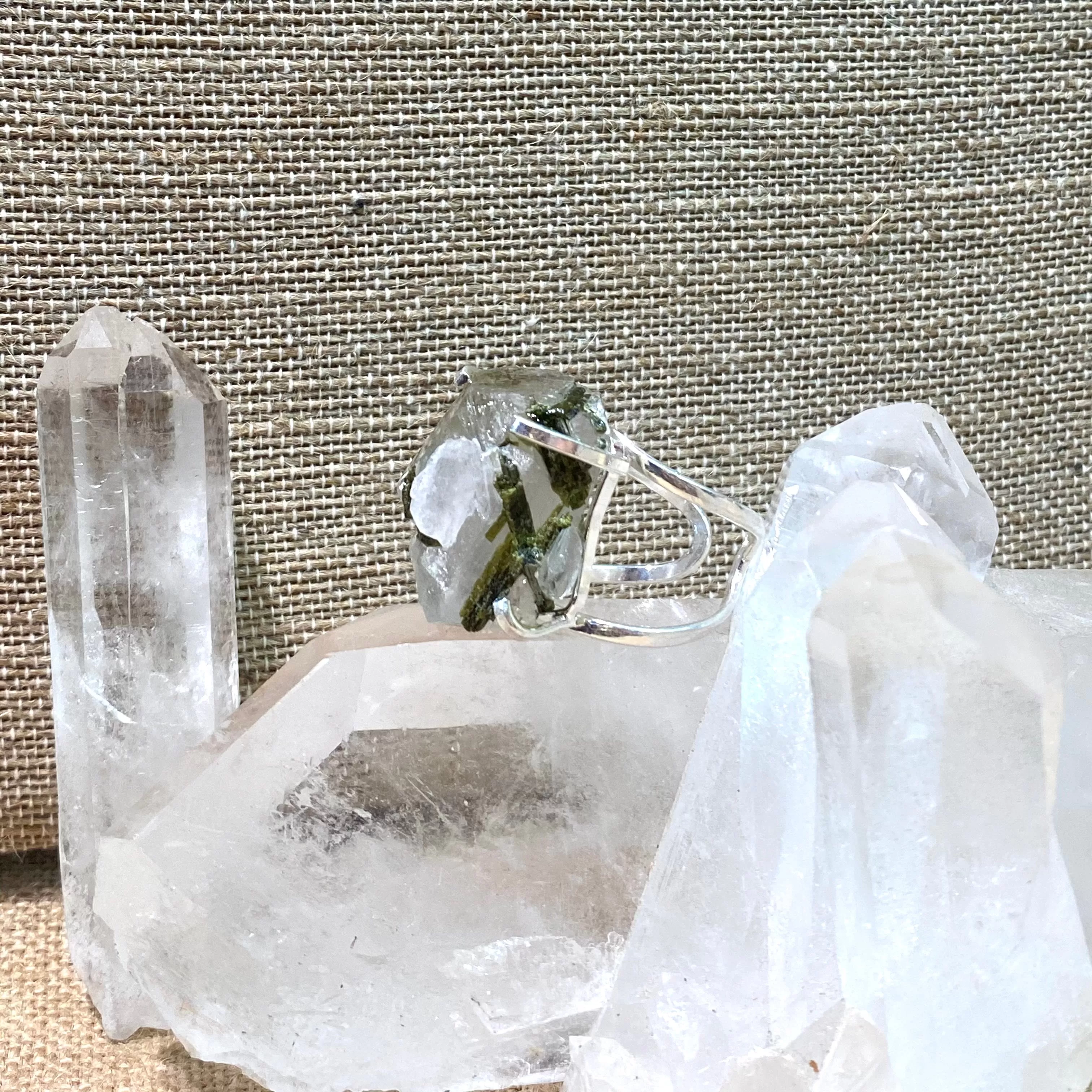 Green Tourmaline in Quartz Ring #11