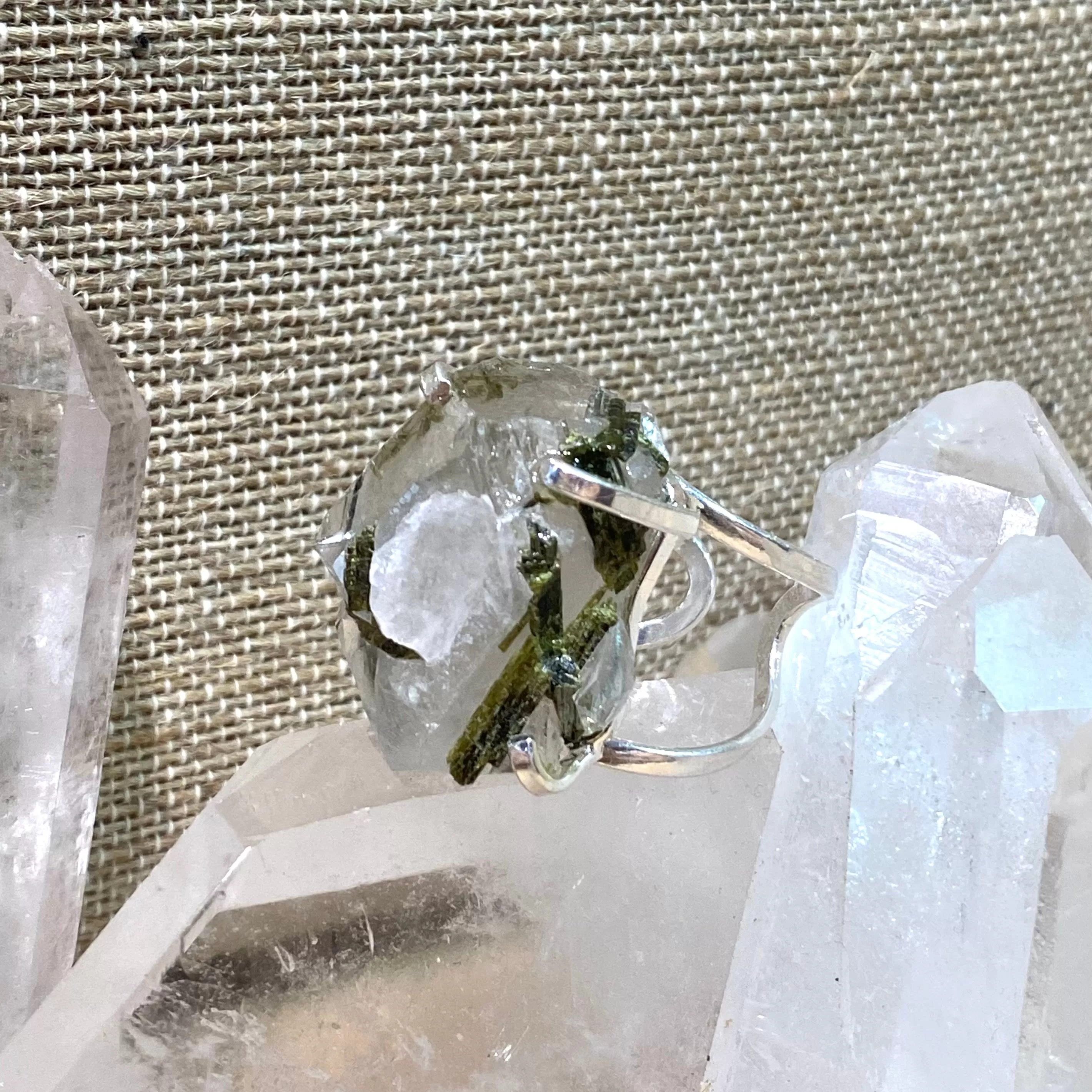 Green Tourmaline in Quartz Ring #11