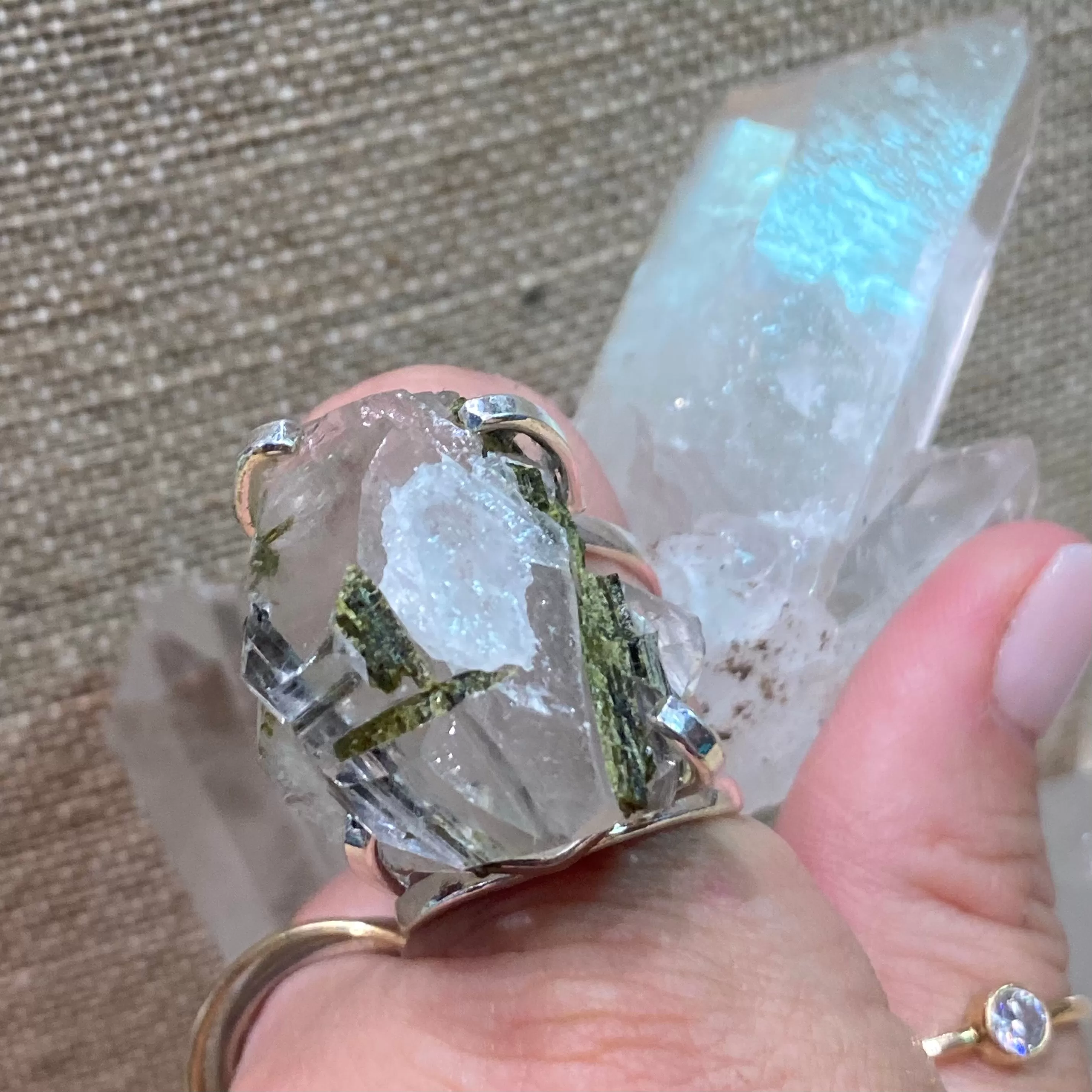 Green Tourmaline in Quartz Ring #11