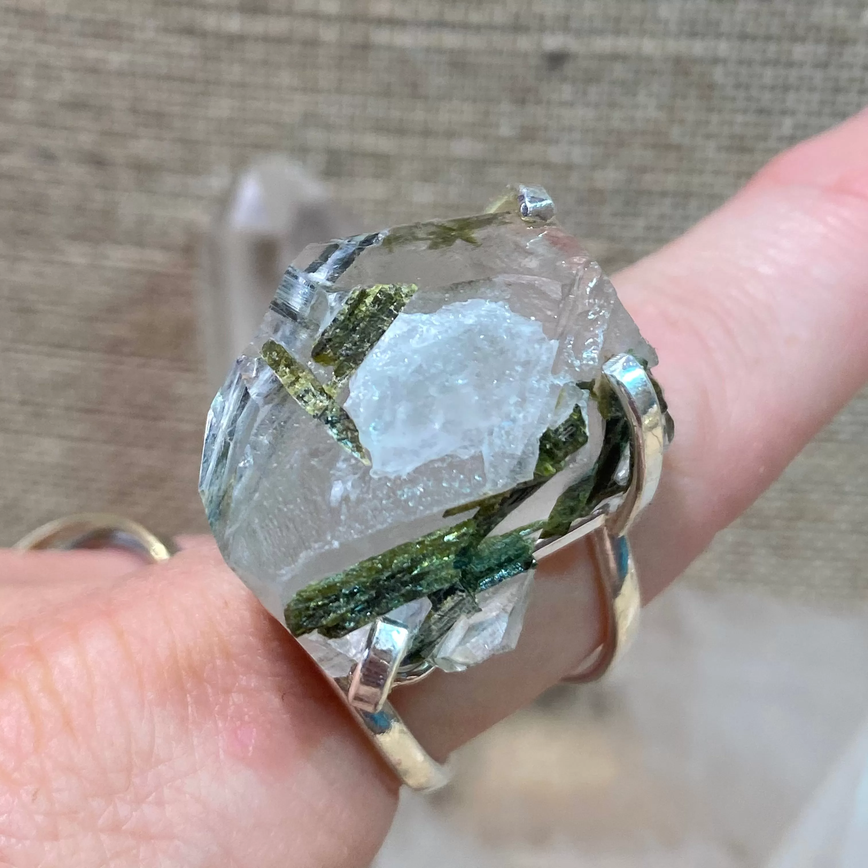 Green Tourmaline in Quartz Ring #11