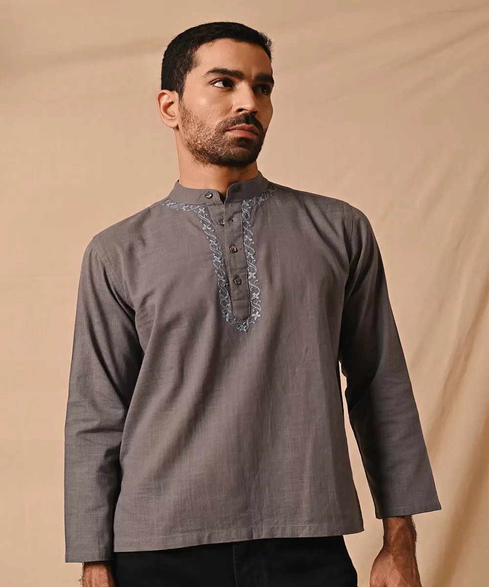 Grey handembroidered chikankari short kurta