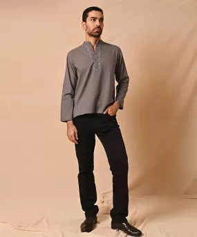 Grey handembroidered chikankari short kurta