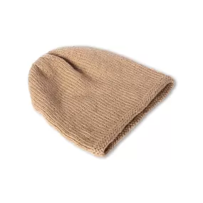 Hand-knitted Wool Beanie in Light Brown