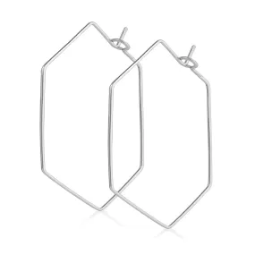 Hexagon Geometric Sterling Silver Hoops - Long Polygon Hoops