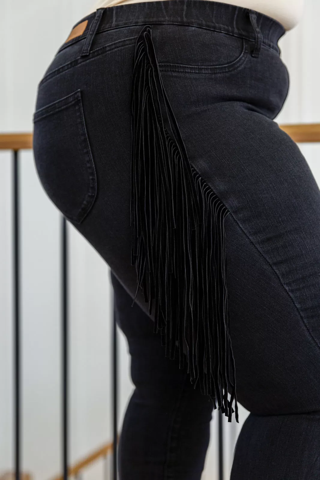 Hilary Side Fringe Skinny Jegging In Black LD23