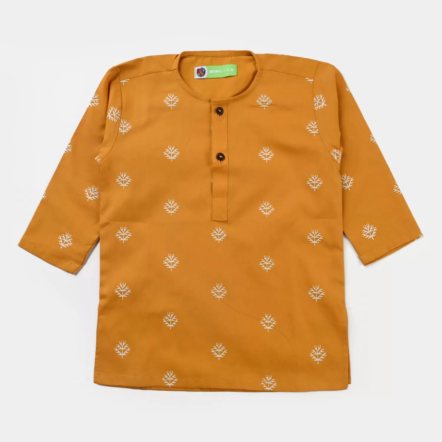 Infant Boys Cotton Poplin Printed Kurta (Tone On Tone)-Citrus