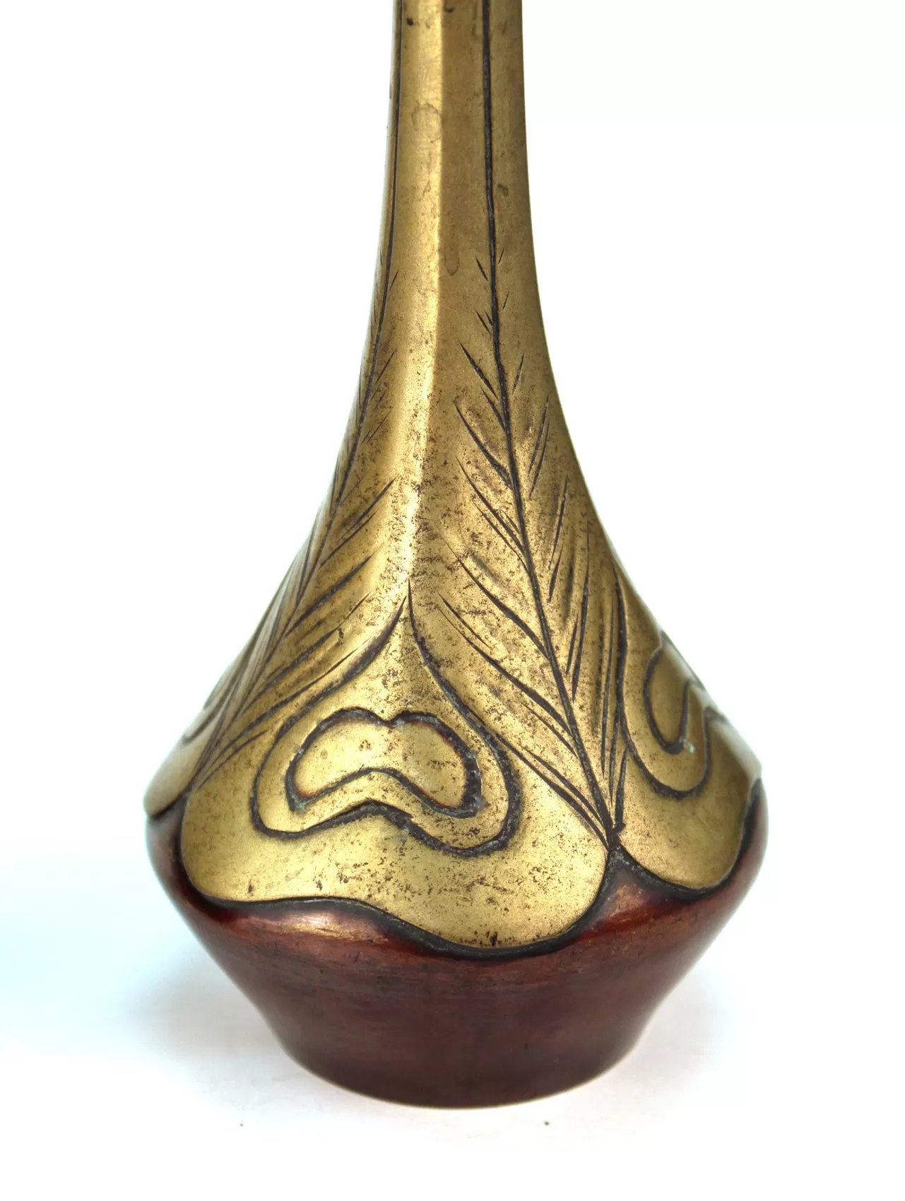 Japanese Art Nouveau Bronze Vases With Peacock Feather Design