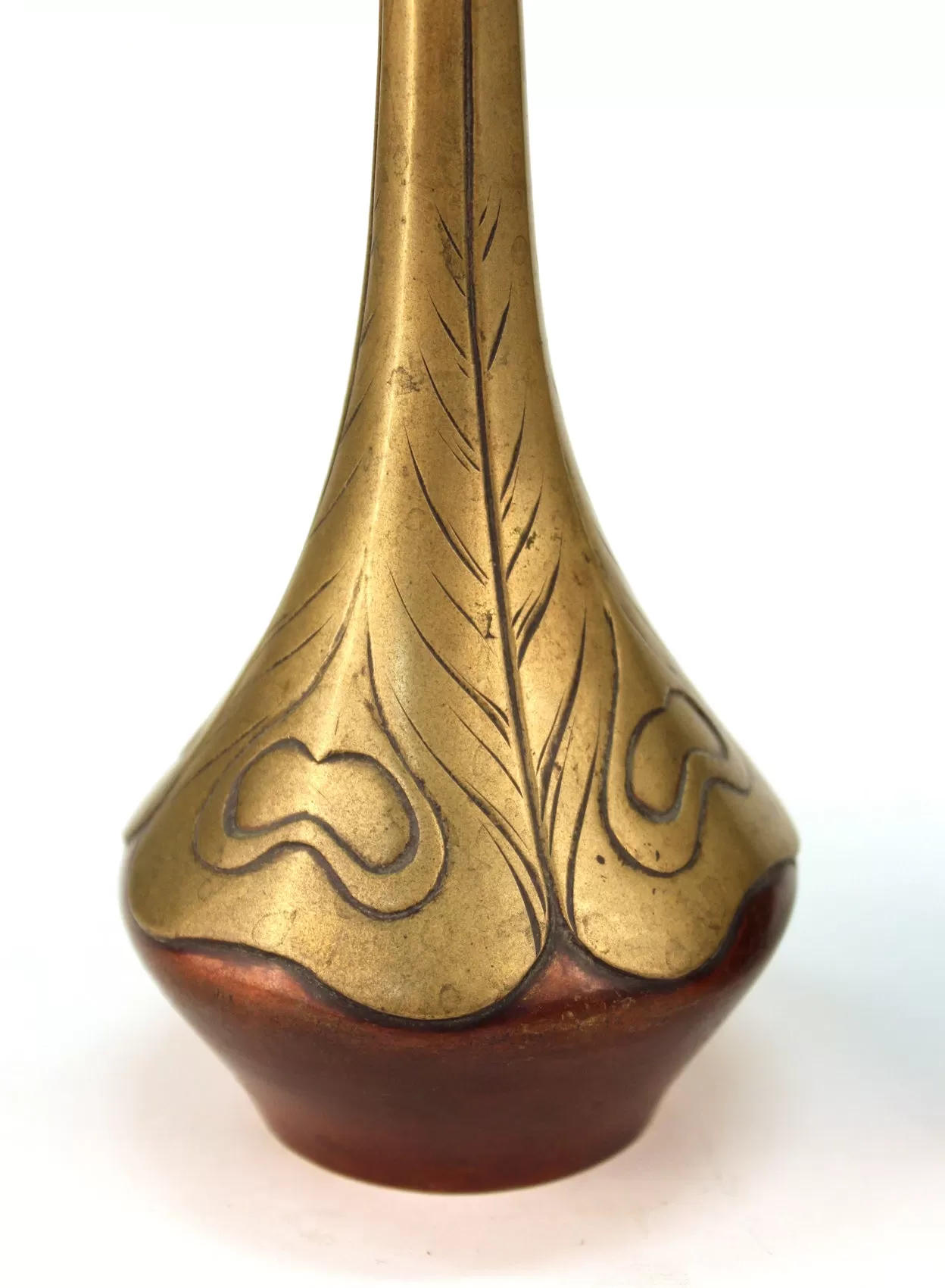 Japanese Art Nouveau Bronze Vases With Peacock Feather Design