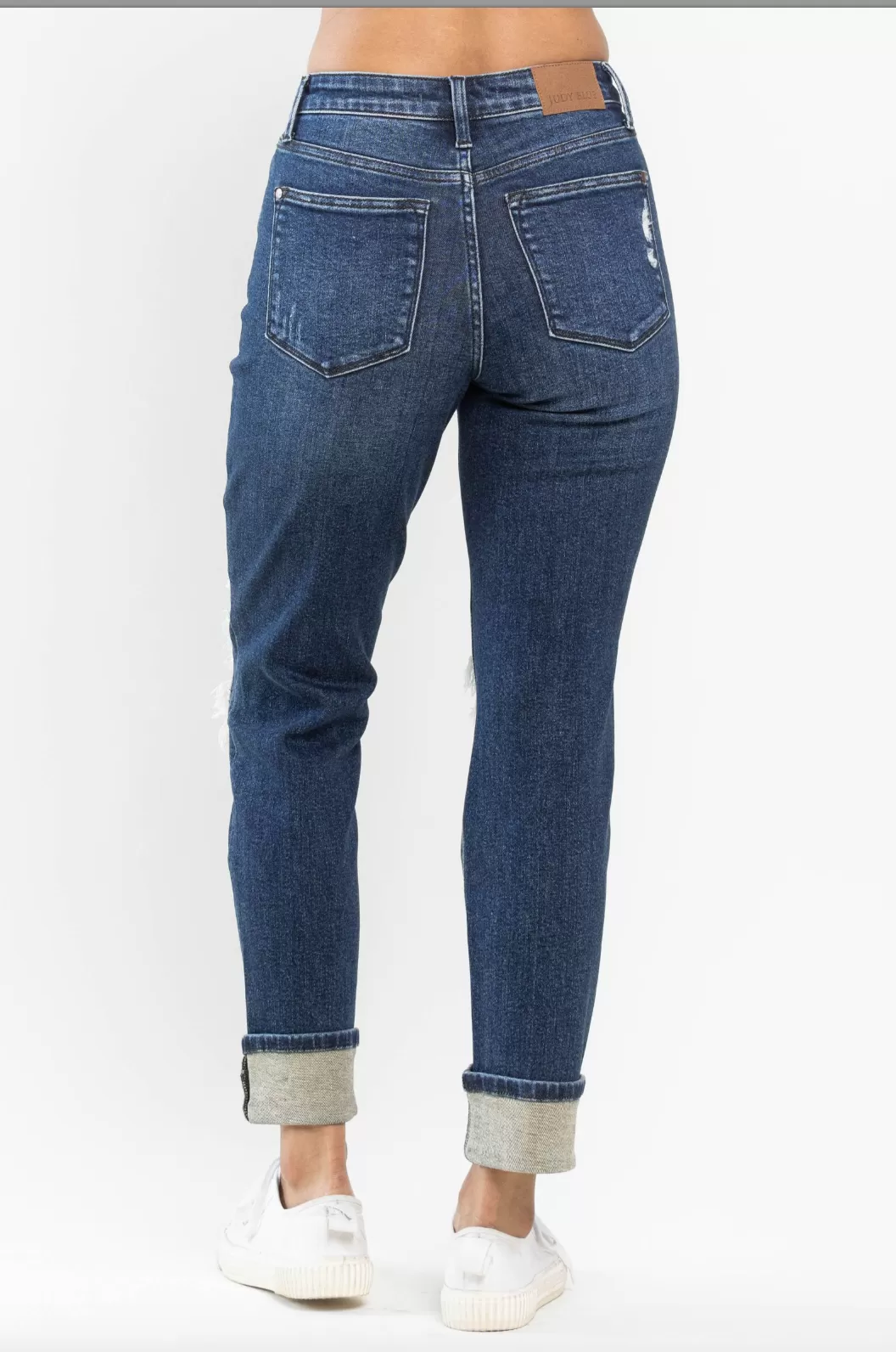 Judy Blue Buffalo Plaid Destroyed Knee Boyfriend Jeans