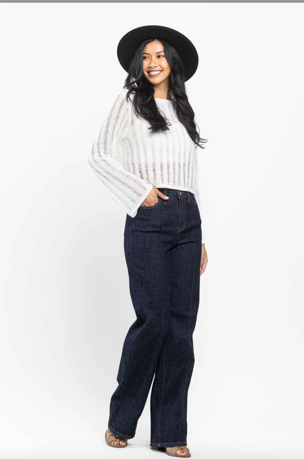 Judy Blue Front Seam Wide Leg Mom Jeans